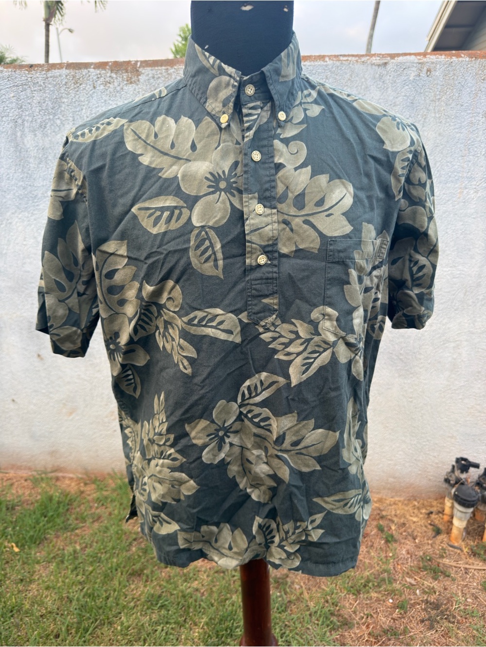 PreOwned Reyn Spooner Hawaiian Print Green Pullover Men's Medium